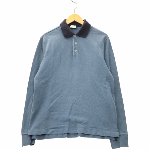 【中古】エルメス HERMES セリエボタン 長袖 コットン ニット ポロシャツ M BLUE ブルー メンズ