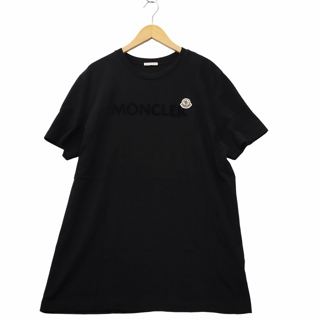 【中古】モンクレール MONCLER ベロアロゴパッチ 半袖 クルーネック Tシャツ XL BLACK ブラック メンズ