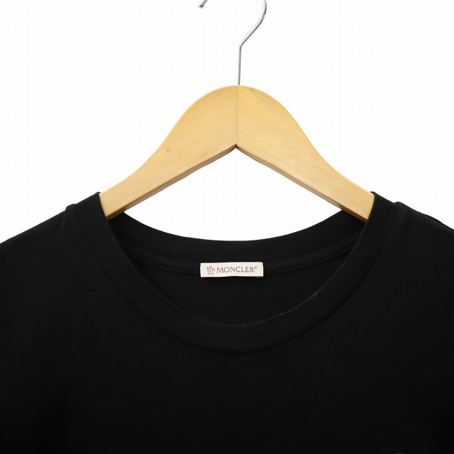 【中古】モンクレール MONCLER ベロアロゴパッチ 半袖 クルーネック Tシャツ XL BLACK ブラック メンズ_2