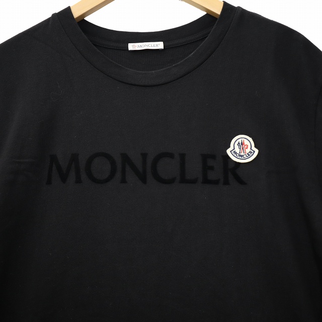 【中古】モンクレール MONCLER ベロアロゴパッチ 半袖 クルーネック Tシャツ XL BLACK ブラック メンズ_3