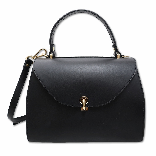 【中古】Gianni Notaro ジャンニノターロ イタリア製 本革 レザー 2way ショルダー トップハンドル バッグ BLACK