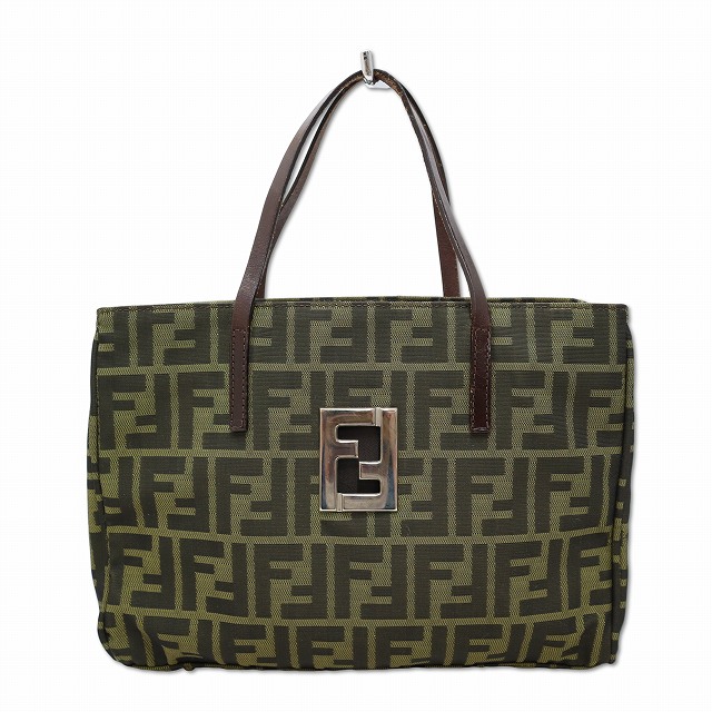 【中古】フェンディ FENDI ヴィンテージ 15787-012 ズッカ柄 ナイロンキャンバス スクエア トートバッグ レディース