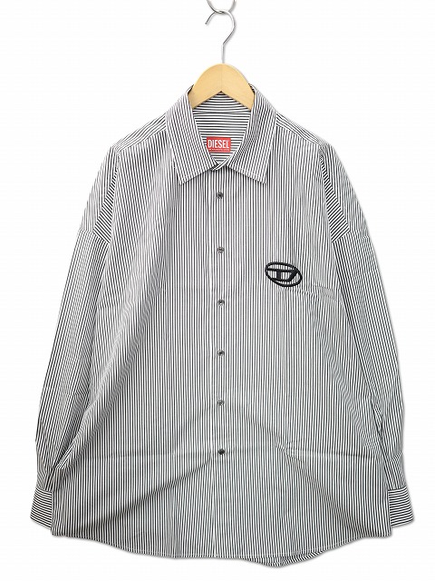 【中古】ディーゼル DIESEL S-DOUBER オーバルD刺繍 長袖 ストライプ コットンポプリン オーバーサイズ シャツ 52(XL)