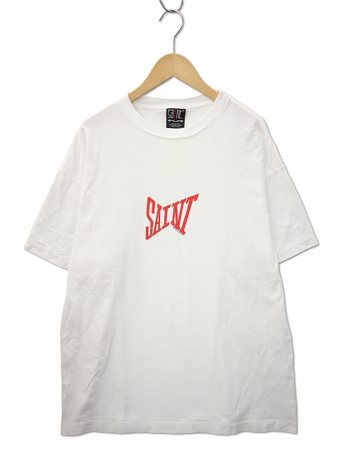 【中古】SAINT MICHAEL セントマイケル RIBON SAINT クルーネック ロゴ プリント 半袖 Tシャツ XL WHITE(ホワイト)