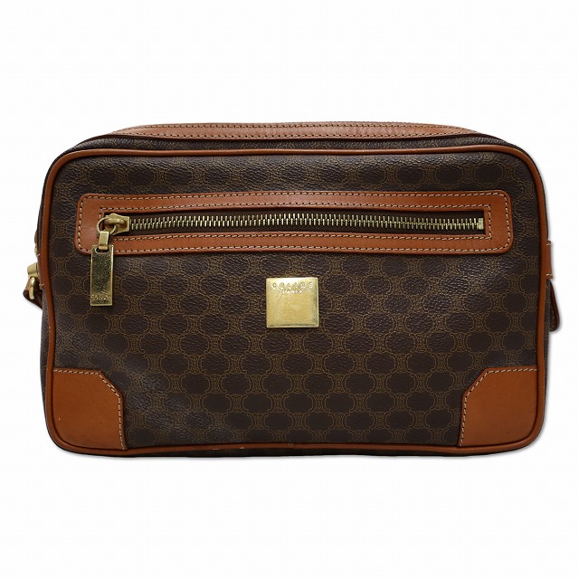 【中古】セリーヌ CELINE ヴィンテージ PVC/レザー マカダム柄 セカンドバッグ メンズ