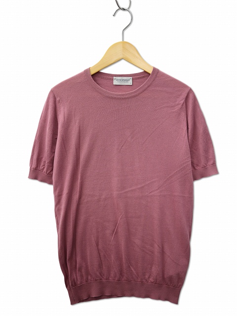 【中古】ジョンスメドレー JOHN SMEDLEY クルーネック ショートスリーブ コットン ニット セーター S PINK BEIGE