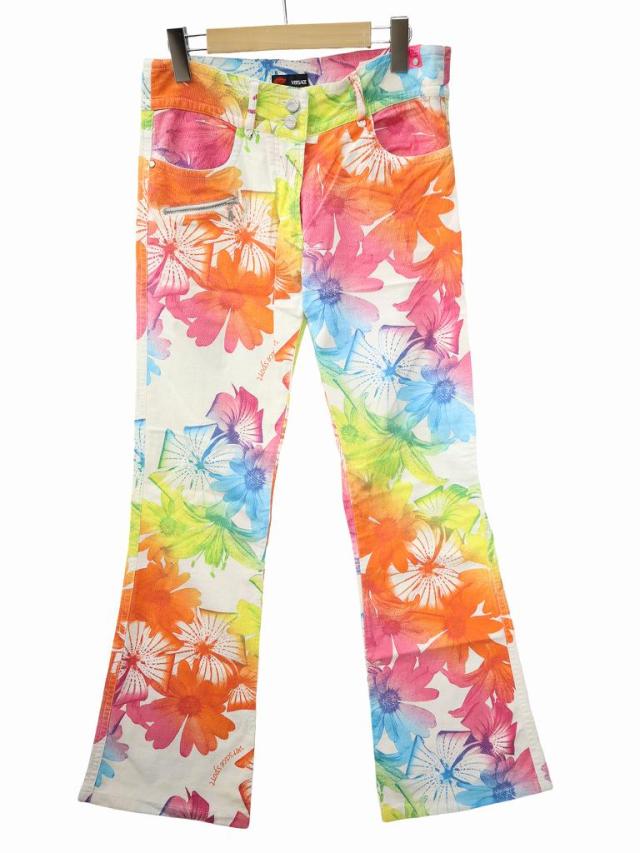 【中古】ヴェルサーチ ヴェルサーチェ VERSACE VERSACE SPORT フラワープリント フレア パンツ WHITE(ホワイト)