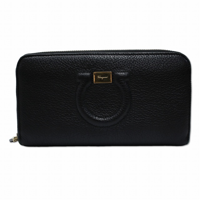 【中古】サルヴァトーレフェラガモ Salvatore Ferragamo 22C843 レザー ガンチョシティ 型押し 長財布 ウォレット