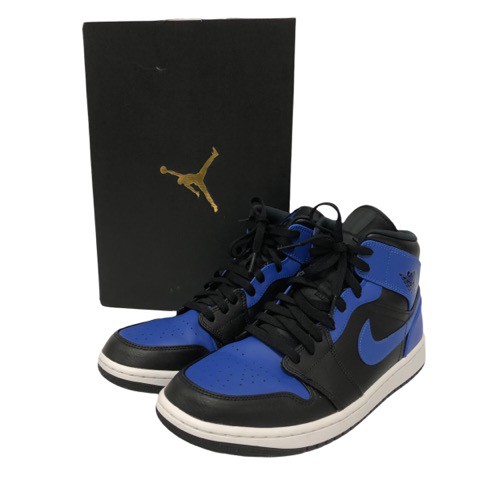 【中古】ナイキ NIKE Air Jordan 1 Mid Hyper Royal 554724-077 ハイカットスニーカー ワンポイント レザー  28 黒 青 白 メンズ｜au PAY マーケット