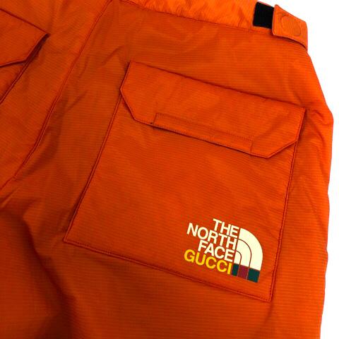 【中古】未使用品 グッチ GUCCI ｘTHE NORTH FACE 663764 ナイロンカーゴパンツ ボトムス ロゴ プリント 中わた M オレンジ メンズ_5