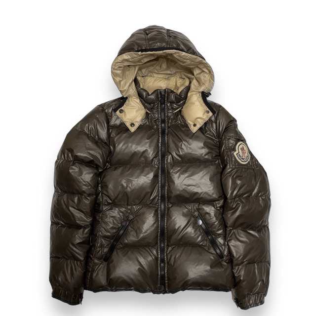 【中古】モンクレール MONCLER 国内正規 ヒマラヤ HIMARAYA ダウンジャケット デカロゴ ワッペン フーディー 1 グレー ベージュ メンズ