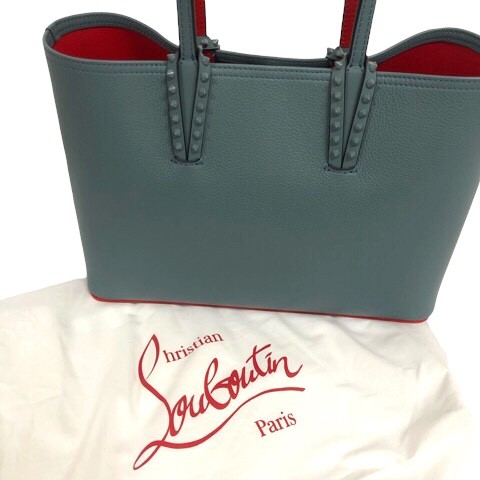 【中古】未使用品 クリスチャンルブタン Christian louboutin Cabata small ハンドバッグ トートバッグ スタッズ装飾 水色 赤