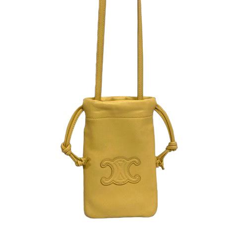 【中古】セリーヌ ドローストリング モバイルポーチ キュイル トリオンフ スムースラムスキン ショルダーバッグ ? ポレン レディース 中古】セリーヌ ドローストリング モバイルポーチ キュイル トリオンフ