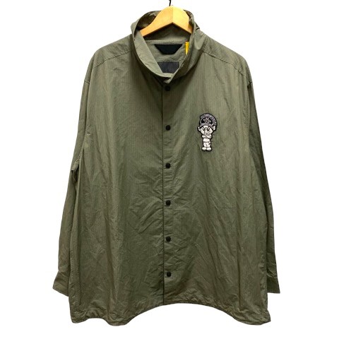 【中古】未使用品 モンクレール MONCLER 22SS CAMICIA ジャンパー ブルゾン アウター ロゴパッチ ストライプ 長袖 XL 緑 カーキ メンズ