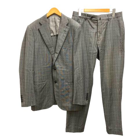 【中古】トゥモローランド スーツ セットアップ ジャケット シングル テーラード パンツ ダブル ウール チェック 46 グレー メンズの通販は 5,605円