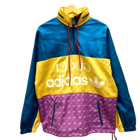 【中古】未使用品 GUCCI ×adidas 691429 アノラックジャケット 光沢 44 ? イエロー 青 ブルー 紫 パープル メンズ