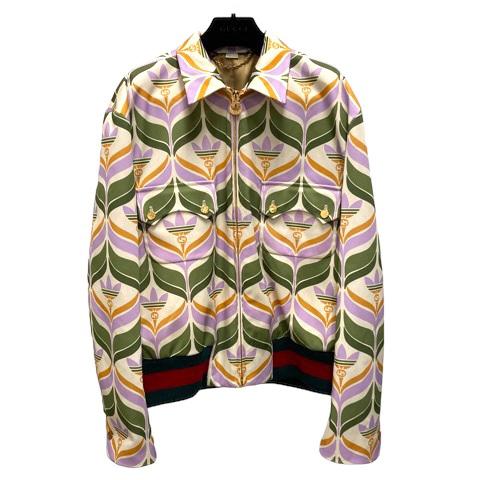 【中古】未使用品 グッチ GUCCI ×アディダス adidas 691425 ブルゾン ジャケット シルク混 ロゴ 総柄 長袖 48 マルチカラー メンズ
