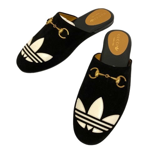 【中古】未使用品 グッチ GUCCI ×アディダス adidas 702211 サンダル ホースビット スエード 37 黒 ブラック レディース