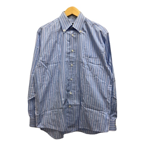 【中古】ヴェリー VERRI シャツ ワイシャツ クルーネック ストライプ 長袖 水色 スカイブルー 白 ホワイト 赤 レッド メンズ