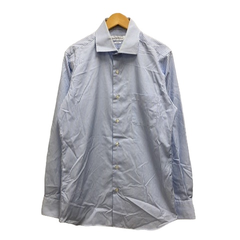 【中古】グリーンレーベルリラクシング シャツ 3111-167-1681 ワークシャツ クルーネック ストライプ 長袖 39 水色 白 メンズ