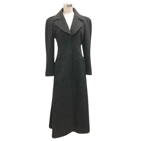 【中古】未使用品 シャネル CHANEL ロングコート カシミヤ シルク チェスターコート シングル 無地 38 黒 ブラック レディースの通販は