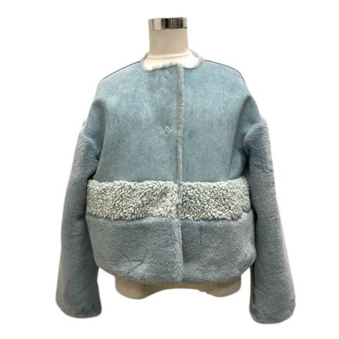 【中古】アージュ Ageu ムートンジャケット ファーブルゾン ボア ノーカラー 長袖 1 青 ブルー レディースの通販は 8,217円