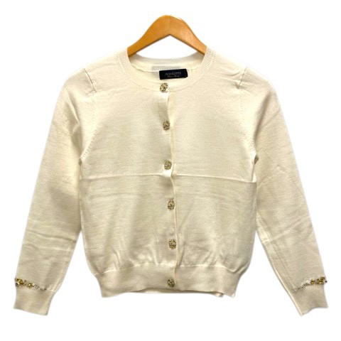 【中古】未使用品 ジャスグリッティー JUSGLITTY アンサンブルニット ウール混 クルーネック ビジュー装飾 2 白 アイボリー レディース