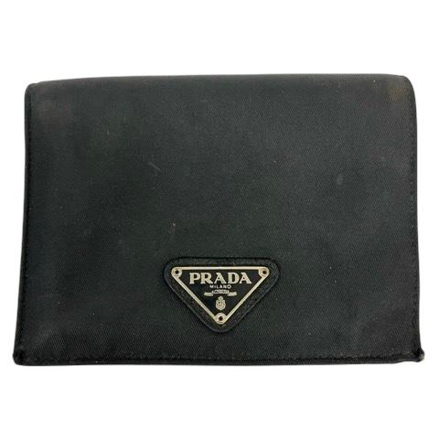 中古】プラダ PRADA 二つ折り財布 ナイロン レザー ロゴ 三角プレート