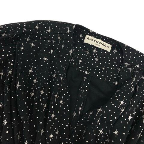【中古】バレンシアガ BALENCIAGA 変形ワンピース チュニック Vネック リボン 星柄 長袖 ミニ丈 34 黒 ブラック レディース 中古】バレンシアガ BALENCIAGA 変形ワンピース チュニック Vネック