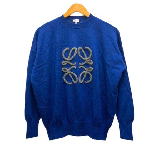 【中古】ロエベ LOEWE ニット セーター ウール混 モックネック アナグラム 長袖 XS 青 ブルー レディースの通販は