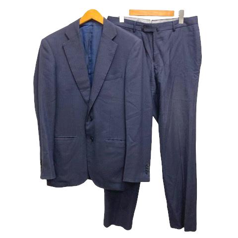 【中古】トゥモローランド TOMORROWLAND PILGRIM スーツ セットアップ ストライプ フォーマル シングル ウール 46 紺 ネイビー メンズ