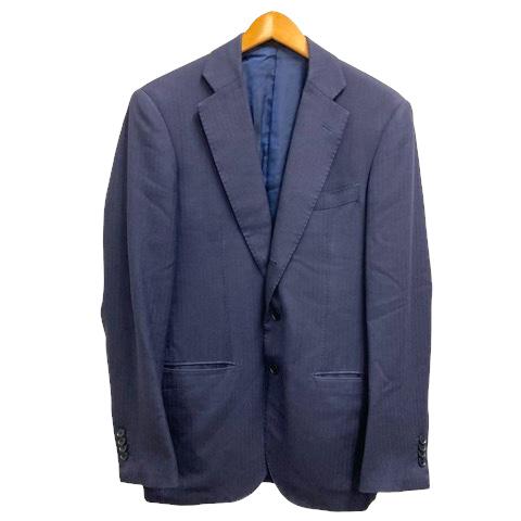 【中古】トゥモローランド TOMORROWLAND PILGRIM スーツ セットアップ ストライプ フォーマル シングル ウール 46 紺 ネイビー メンズ_1
