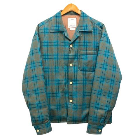 【中古】未使用品 ビズビム VISVIM 0125105013001 25SS カジーチェックダウンジャケット ウール混 リネン混 長袖 2 青 茶 メンズ