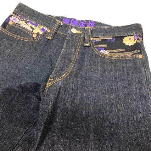 【中古】ジュベナイル デリンクエント デニム 流儀圧搾 ジーンズ パンツ ジップフライ 和柄 刺繍 30 インディゴ マルチカラー メンズ 中古】ジュベナイル デリンクエント デニム 流儀圧搾 ジーンズ パンツ