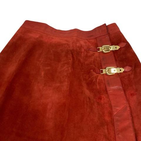 【中古】グッチ GUCCI ミニスカート オールドグッチ スエード 44 赤 レッド ゴールド レディース_4