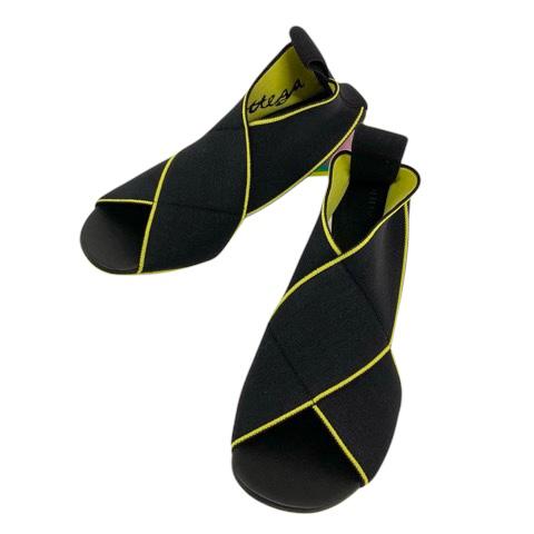 【中古】ボッテガヴェネタ BOTTEGA VENETA サンダル シューズ ジャカードロゴ チャンキーヒール 35.5 ブラック イエロー レディース