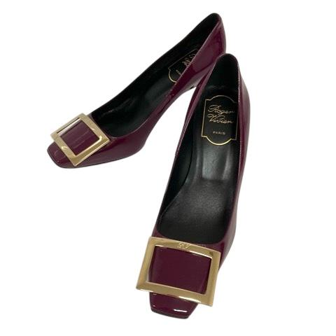 【中古】ロジェヴィヴィエ ROGER VIVIER ベル ヴィヴィエ パンプス エナメル スクエアトゥ バックル 35.5 パープル ボルドー レディース