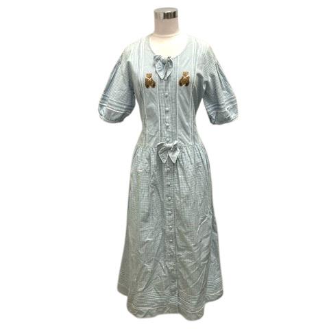 ピンクハウス PINKHOUSE 水色 ギンガムチェック 半袖ロングワンピース