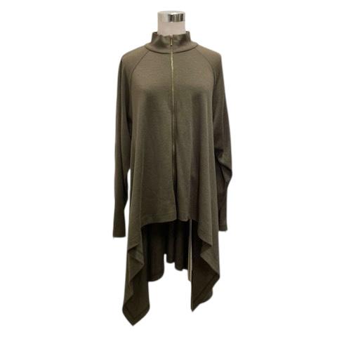 【中古】イッセイミヤケ ISSEY MIYAKE 80s 筆タグ ジャケット ブルゾン ウール混 無地 長袖 S~M 緑 カーキ レディース