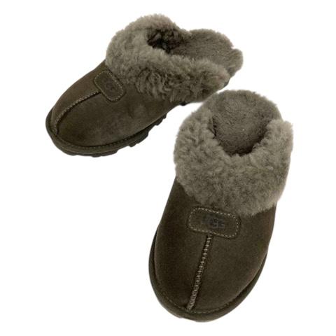 【中古】アグ UGG ムートンサンダル スリッパ ボア ワンポイントロゴ 23.0 グレー レディース