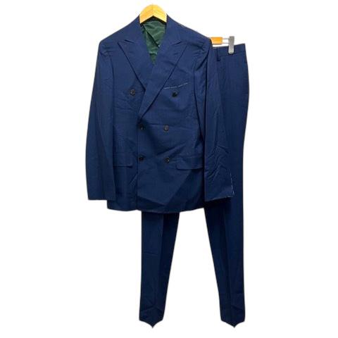 【中古】未使用品 アルチザン ARTISAN スーツ セットアップ フォーマル ダブル ウール混 ストライプ サイドベンツ L 紺 ネイビー メンズ