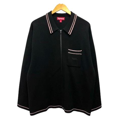 【中古】シュプリーム SUPREME 24FW Zip Up Polo Sweater ジップアップポロセーター ニット ウール ロゴ刺繍 長袖 XL 黒 ピンク メンズ