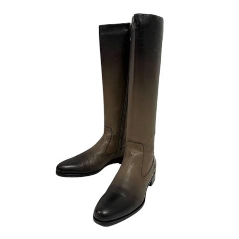 【中古】プラダ PRADA ロングブーツ サイドジップ グラデーション ラウンドトゥ 34.5 茶 ブラウン レディース