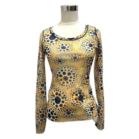 【中古】ジャンポールゴルチエ オム カットソー クルーネック パワーネット シースルー 総柄 長袖 40 黄 イエロー 青 ブルー レディース