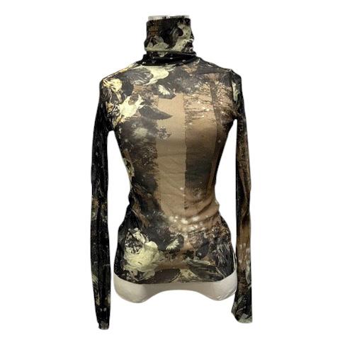 【中古】ジャンポールゴルチエ オム カットソー タートルネック パワーネット シースルー 花柄 長袖 40 マルチカラー レディース