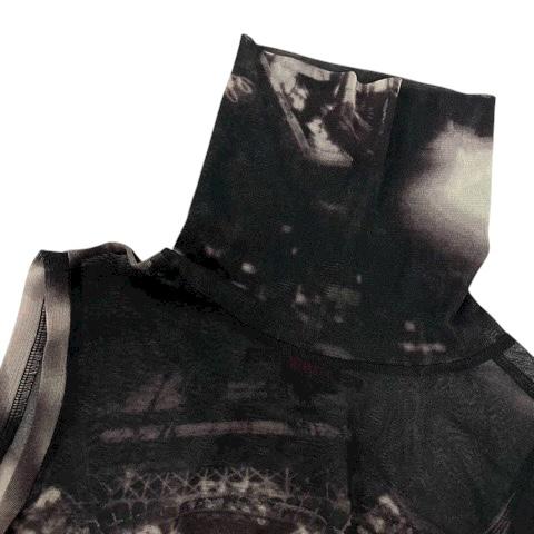 【中古】ジャンポールゴルチエ カットソー ノースリーブ タートルネック パワーネット シースルー La Basoche 総柄 40 黒 レディース 中古】ジャンポールゴルチエ カットソー ノースリーブ タートルネック