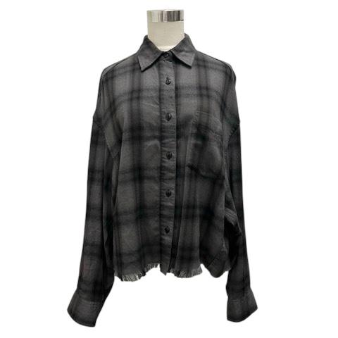 【中古】エーピーストゥディオ AP STUDIO クロップドチェックシャツ チェック柄 カットオフ 長袖 チャコールグレー レディース