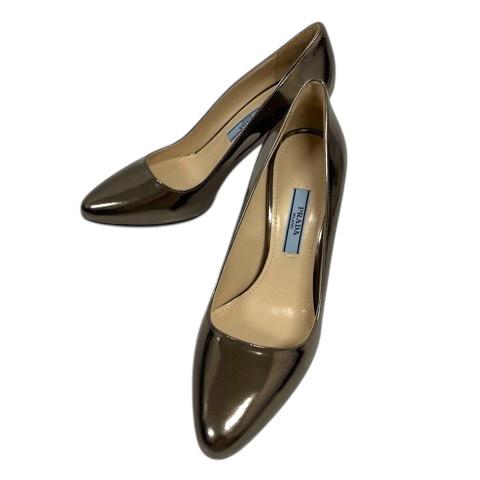 【中古】プラダ PRADA パンプス シューズ ラウンドトゥ ピンヒール エナメル 35 ブロンズ 茶 ブラウン レディース