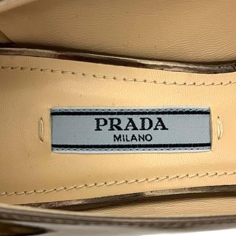 【中古】プラダ PRADA パンプス シューズ ラウンドトゥ ピンヒール エナメル 35 ブロンズ 茶 ブラウン レディース