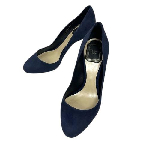 【中古】ディオール Dior パンプス シューズ ラウンドトゥ ピンヒール スエード 34.5 紺 ネイビー レディース